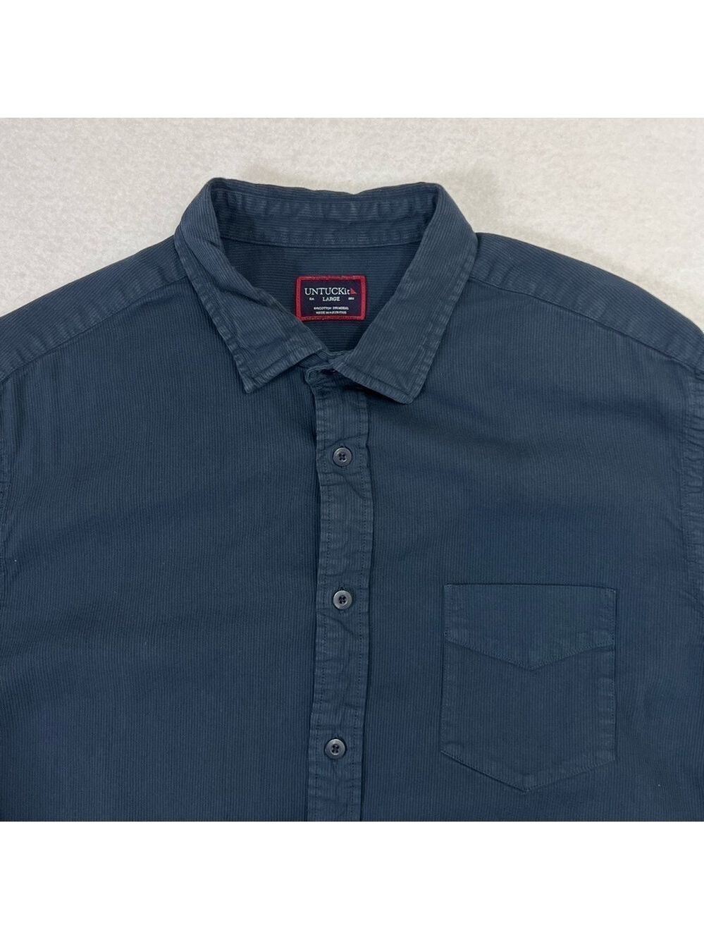 UNTUCKit Rohan Mens Large Navy Long Sleeve Button Down Cotton Blend Shirt
